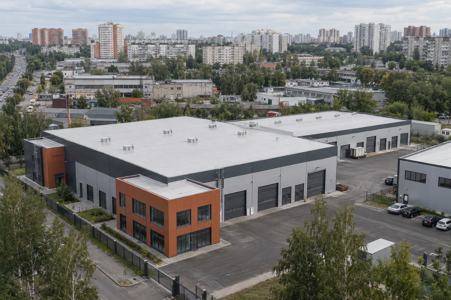 Сгенерированная концепция: Компактный индустриальный комплекс в городской среде на промышленной периферии Москвы
